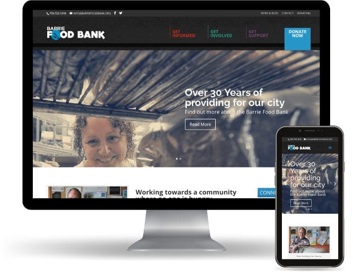 Barrie Food Bank website running on a computer and mobile
